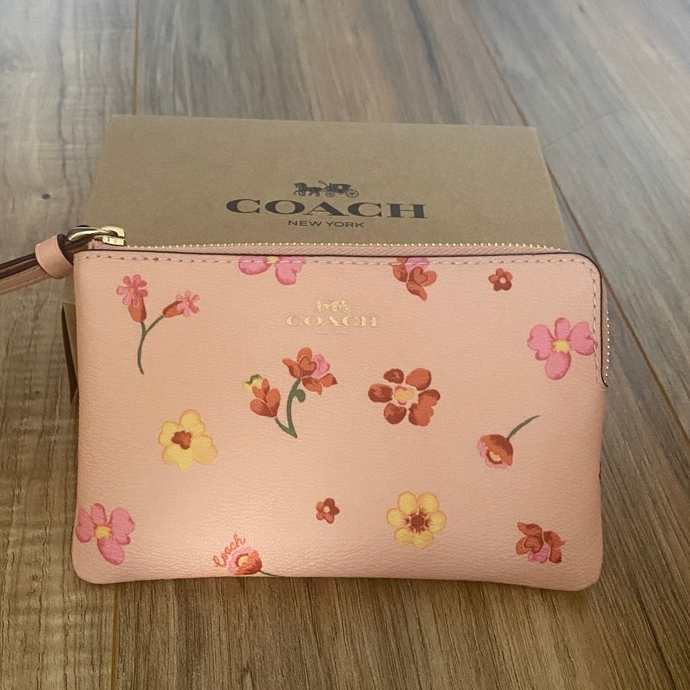Coach Peach and Pink Floral Wristlet